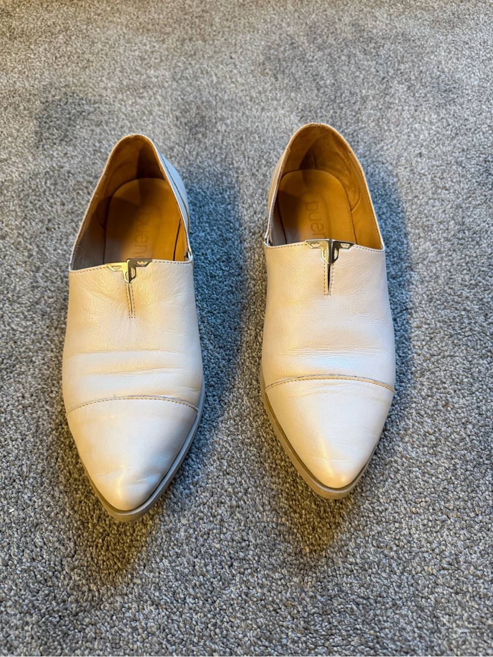 Bueno Cream Pointed Leather Slip-On Flats